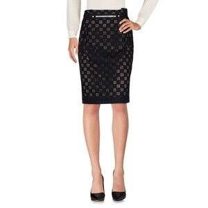 VDP Collection Black Floral Eyelet Cotton Rhinestones Pencil Midi Skirt Sz 6/42